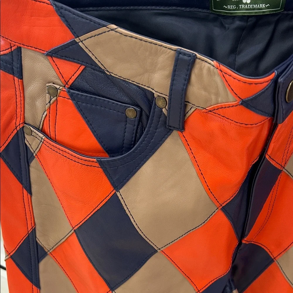 Men's Argyle Chino Pants in Red, Navy & Tan - Classic Casual Trousers - Picture 6 of 7